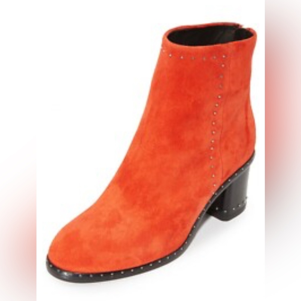 Rag & Bone Willow Red Suede Studded Ankle Boots 37.5 US 7.5